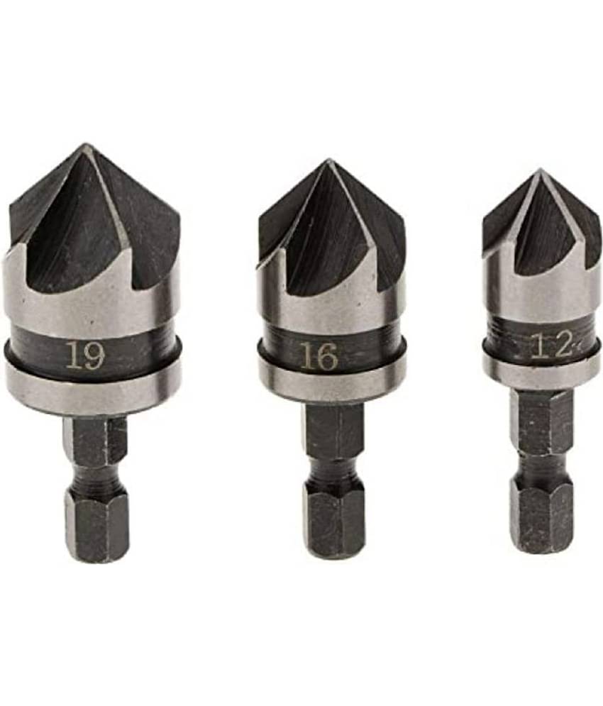 Banistrokes Metal 1/4-inch Hex 12, 16, 19 mm Countersink Power Drill Bit Bore Set for Wood-