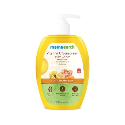 Mamaearth Vitamin C Sunscreen Body Lotion For All Skin Type SPF 30 With Vitamin C & Honey For Radiant Skin -300 Ml Mamaearth Vitamin C Sunscreen Body Lotion For All Skin Type SPF 30 With Vitamin C & Honey For Radiant Skin -300 Ml - White / 300 ml (Pack o
