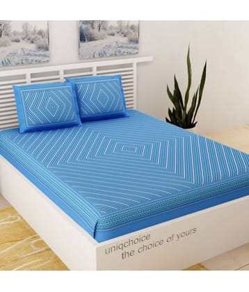 Uniqchoice Cotton 1 Double Bedsheet with 2 Pillow Covers ( Blue )