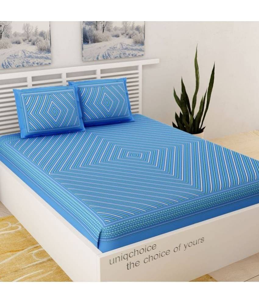 Uniqchoice Cotton 1 Double Bedsheet with 2 Pillow Covers ( Blue )
