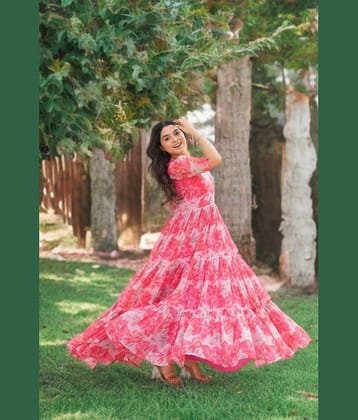 Mahek Fashion Women Georgette Printed Fit & Flare Dress ( Red )