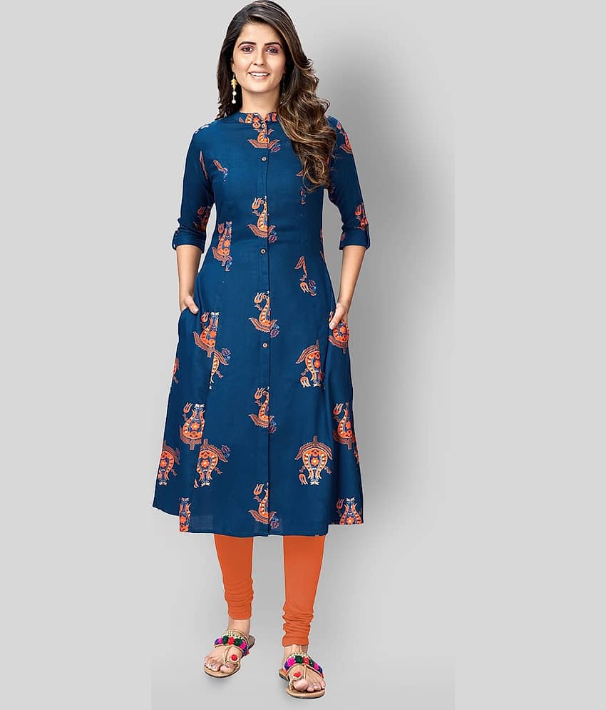 Vbuyz - Blue Rayon Women's Front Slit Kurti ( Pack of 1 )
