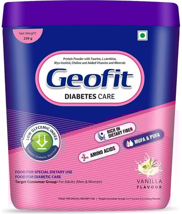 GEOFIT Diabetes Care Protein Powder, full of dietary fiber & amino acids, Vanilla Flavored - 250gm
