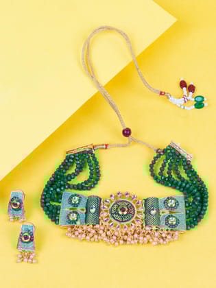 Green Enamel Choker Jewelry Set