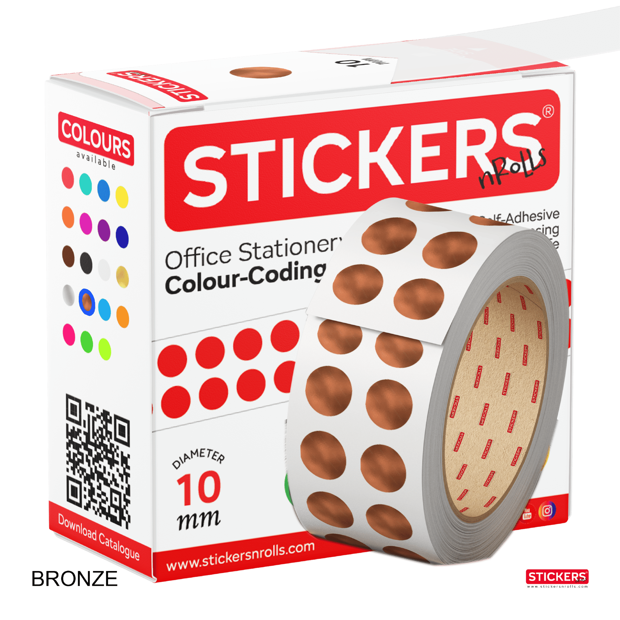 10mm - Round - Metallic - Colour Coding Stickers - Permanent Adhesive
