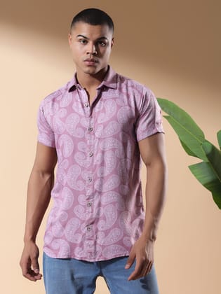 Pink Half Casual Printed Cotton Shirt Regular Fit For Man-S / Pink