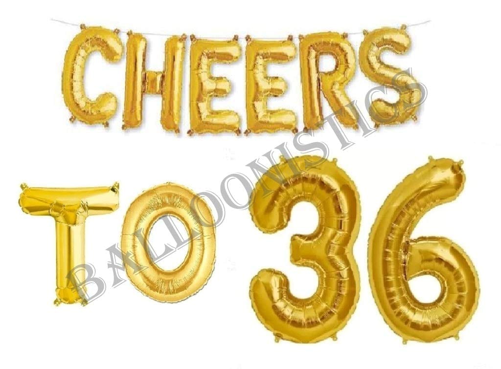 Cheers to Thirthy Six Foil Balloon Combo Number 36 Foil Balloon for Birthday and Anniversary