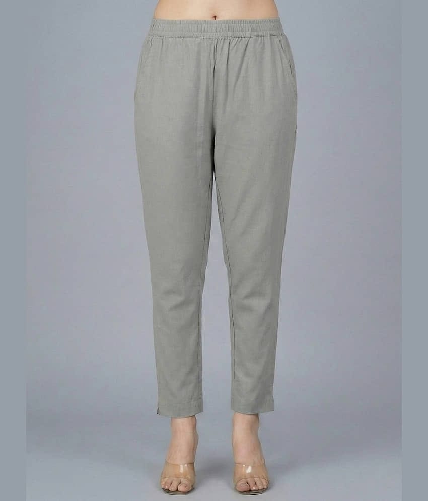 QuaClo Women Cotton Blend Casual Trousers ( Grey )