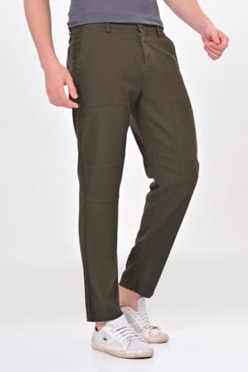 Ivory - Linen Detailed Trouser - Olive-S-30 / OLIVE