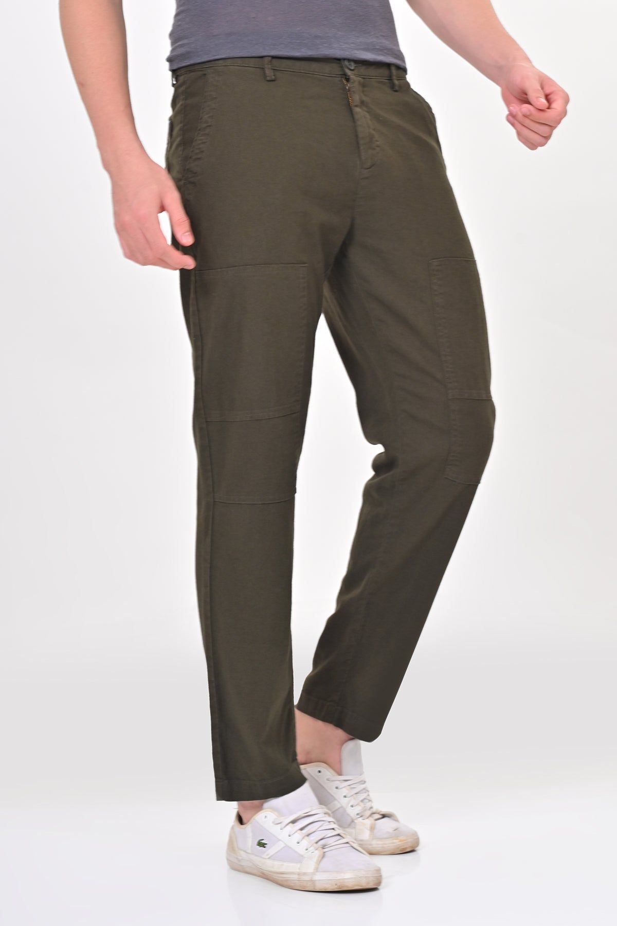 Ivory - Linen Detailed Trouser - Olive-S-30 / OLIVE