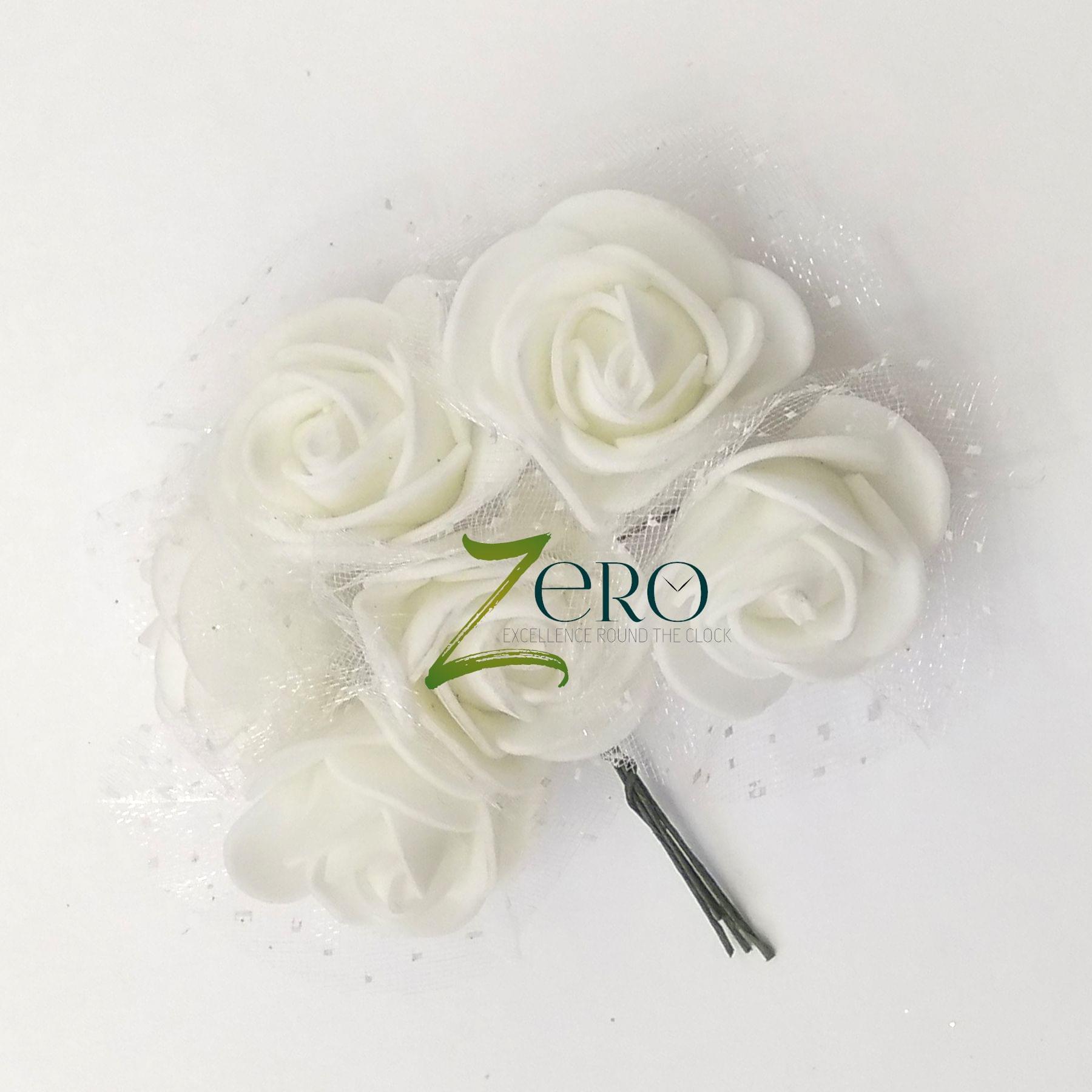 Bunch of 6 Pcs Hand Made Foam Flower Big - White Color