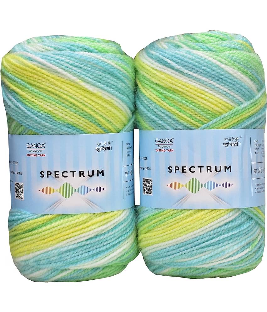 Ganga Spectrum M_G Multi Apple green (200 gm)  Wool Ball Hand knitting wool