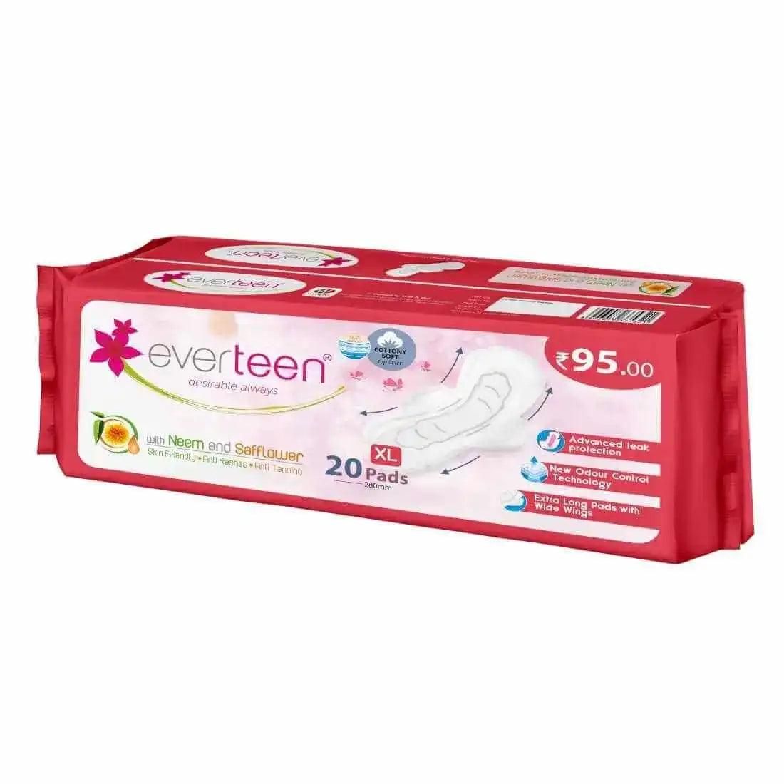 everteen XL Sanitary Napkin Pads with Neem and Safflower for Women - 20 Pads, 280mm-Soft / 1 Pack