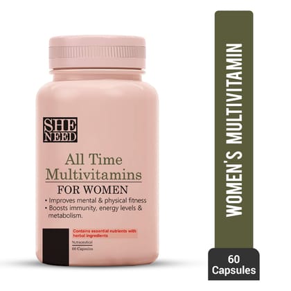 SheNeed All Time Multivitamins & Multiminerals for Girls & Women for Everyday Nutrition & Energy -60 Tablets