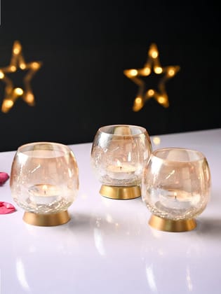 VON CASA Transparent Round Shape T-Light Holder - Set of 3