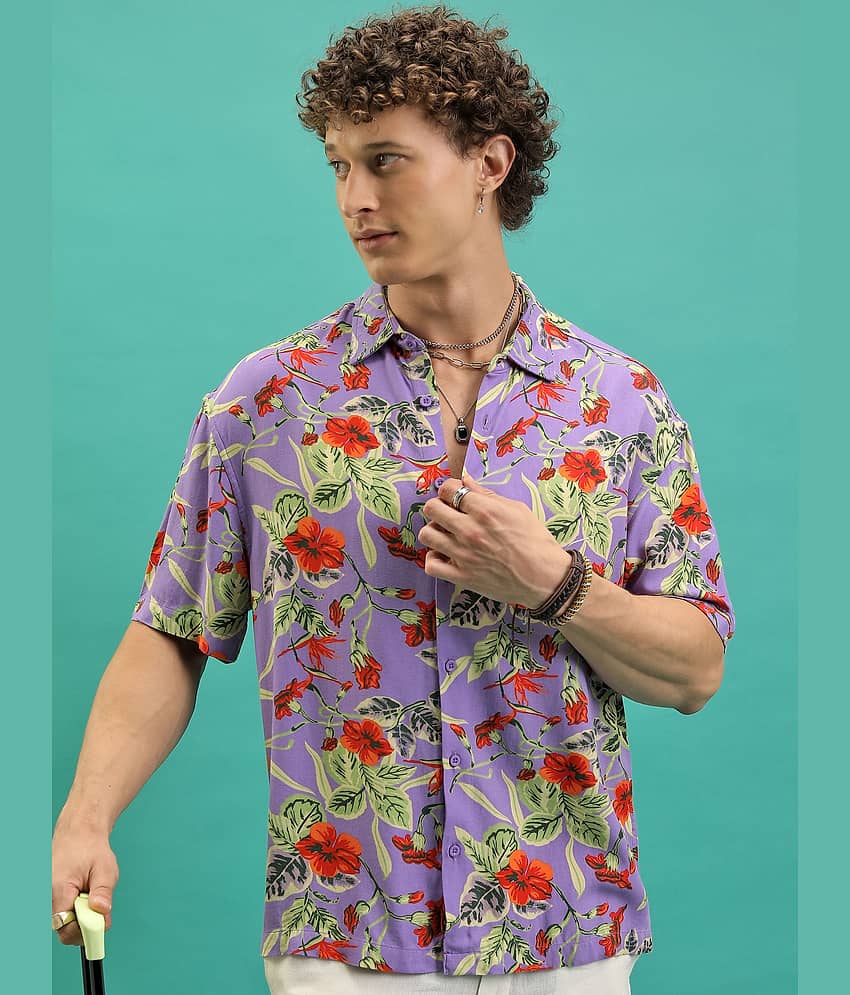 Ketch Viscose Oversized Fit Printed Half Sleeves Men's Casual Shirt - Lavender ( Pack of 1 )