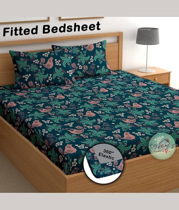 CG HOMES Poly Cotton 1 Double Fitted Bedsheet with 2 Pillow Covers ( 230 cm x 225 cm ) , Multi
