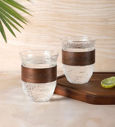 Naturallyours Glasswares  - Round Mug 280 ML + Wooden Grip (Set of 2)