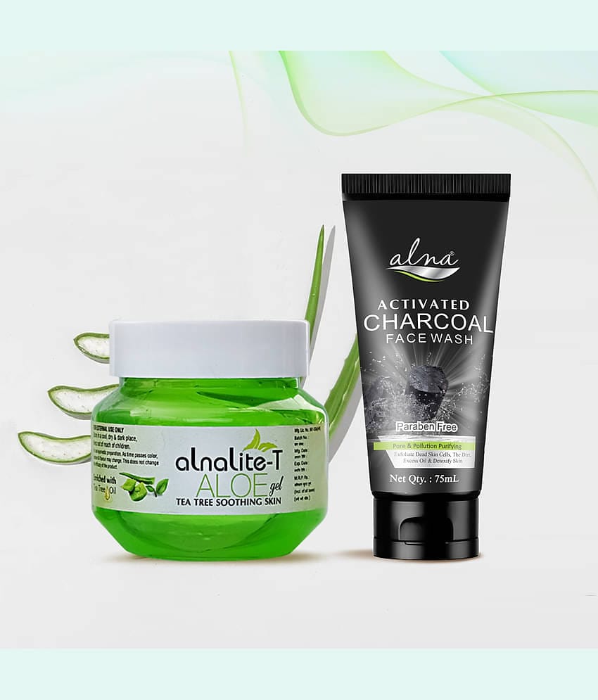 Alna Alnalite-T Aloe Gel 100gm with Charcoal Face Wash 75ml For All Skin Type , Pack of 2