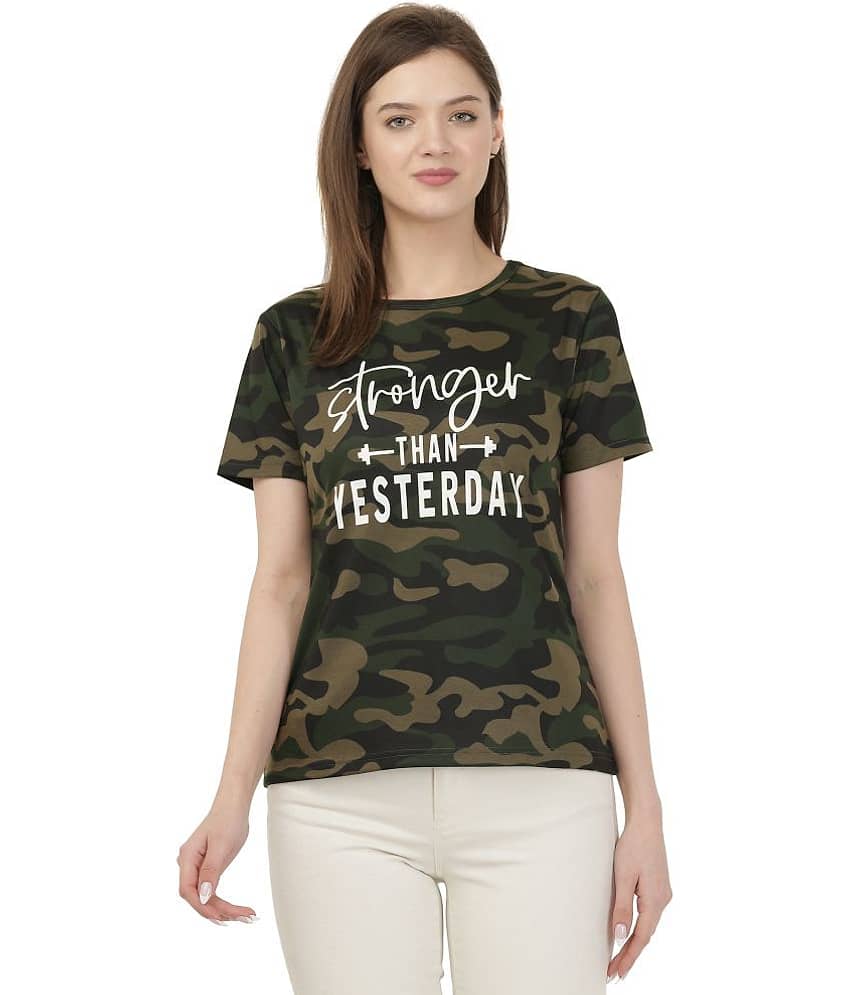 Leotude Women Cotton Blend Printed Regular Fit Round Neck T-Shirt ( Olive )