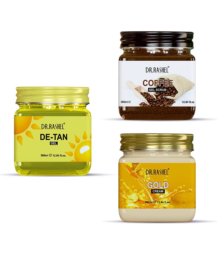 DR RASHEL Gold Cream De-Tan Gel Coffee Gel Scrub Hydrates all skin types 380 ml each(Pack of 3)