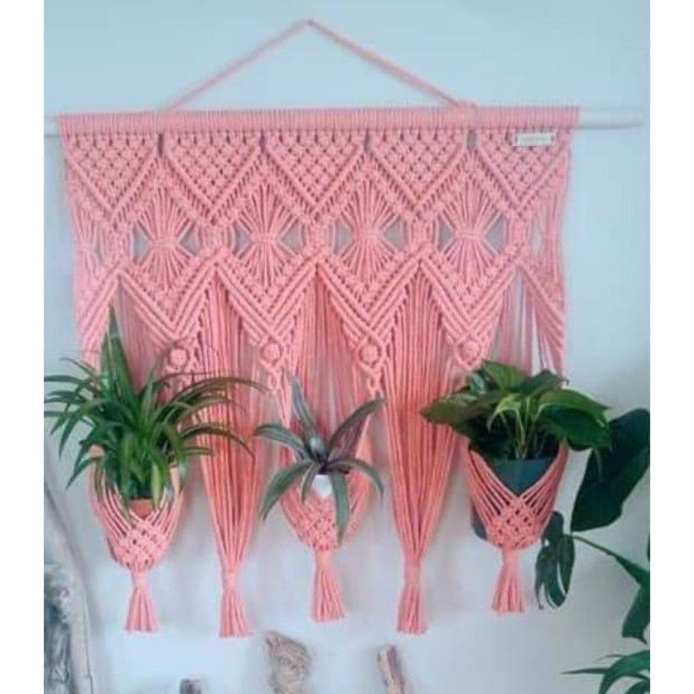 Macrame Pink Colour Plant Hanger (Coloured)Size: 30" X32"