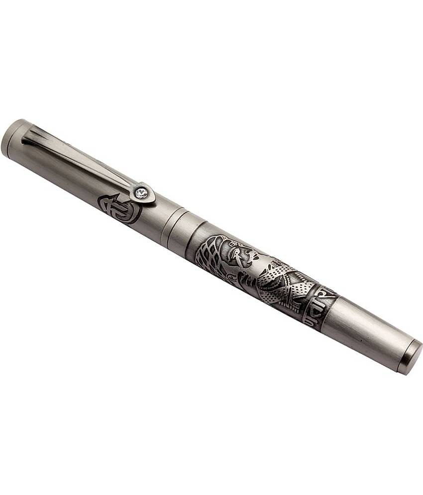 Srpc Chhatrapati Shivaji Maharaj Engraved On Antique Bronze Grey Metal Body Roller Ball Pen Magnetic Cap Blue Ink