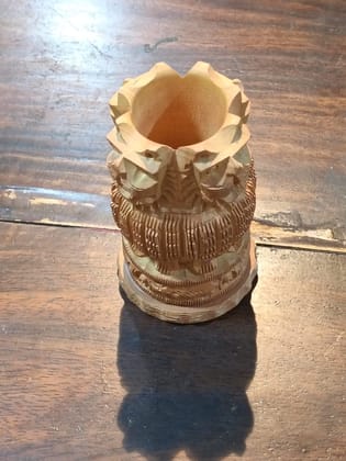 Biraj Chanda Hand-Carved Wooden Pen Stand (1 Unit) | Intricate Traditional Craftsmanship | Desk Organizer