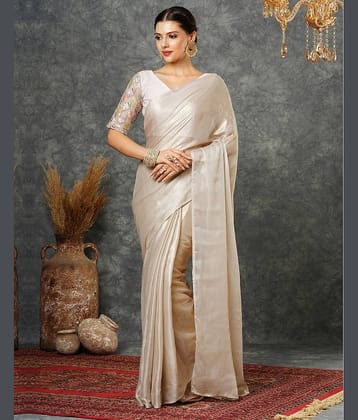 Samah Georgette Dyed Regular Saree With Unstitched Blouse Piece ( Beige )