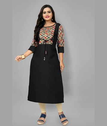 Hetsa Pack of 1 Cotton Blend Printed A-line Women's Kurti - ( Black )