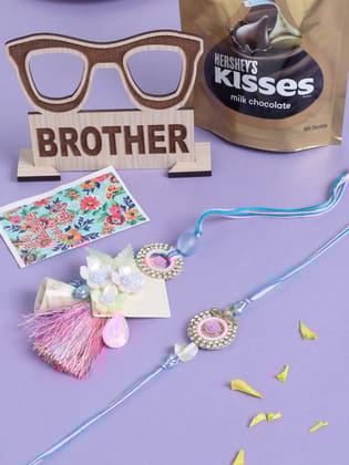 NVR Set of 2 Multicolor Artificial Stones & Beads Floral Design Bhaiya Bhabhi Rakhi Combo-One Size / Multicolor