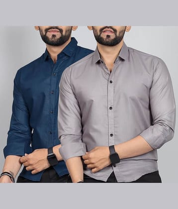 Bluedove Cotton Blend Regular Fit Solids Full Sleeves Men's Casual Shirt - Light Blue ( Pack of 2 )