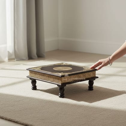 Wooden Beautiful Indian Pooja Chowki Table | Indian Pooja Bajot Table Setof3 With Brass