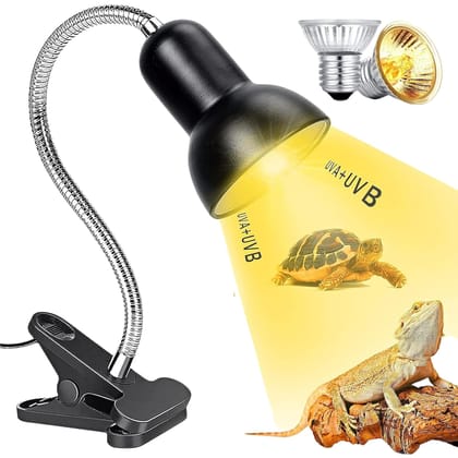 Reptile Heat Lamp BL-F02 – UVA+UVB Full Spectrum Basking Light with Holder & 2 Bulbs-25 W