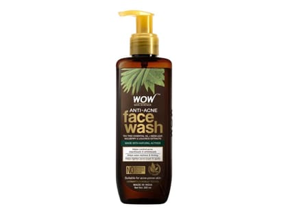 WOW Anti Acne Face Wash - With Tea Tree Essential Oil, Neem Leaf Extracts - For Controlling Acne, Blackheads & Spots - 200ml