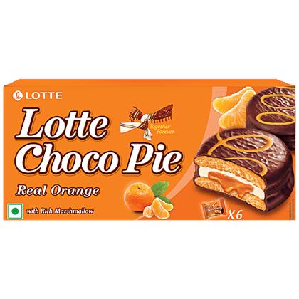 Lotte Lotte Choco Pie - Real Orange, With Rich Marshmallow, 28 g (Pack of 12)