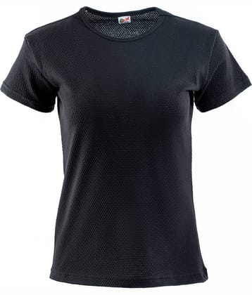 VEE SAA Women Cotton Self Design Regular Fit Round Neck T-Shirt ( Black )