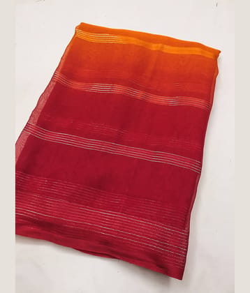 ANAND SAREES Satin Striped Saree With Unstitched Blouse Piece ( Orange )