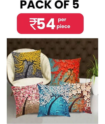 Laphino Set of 5 Jute Floral Square Cushion Cover (40X40)cm - Multi