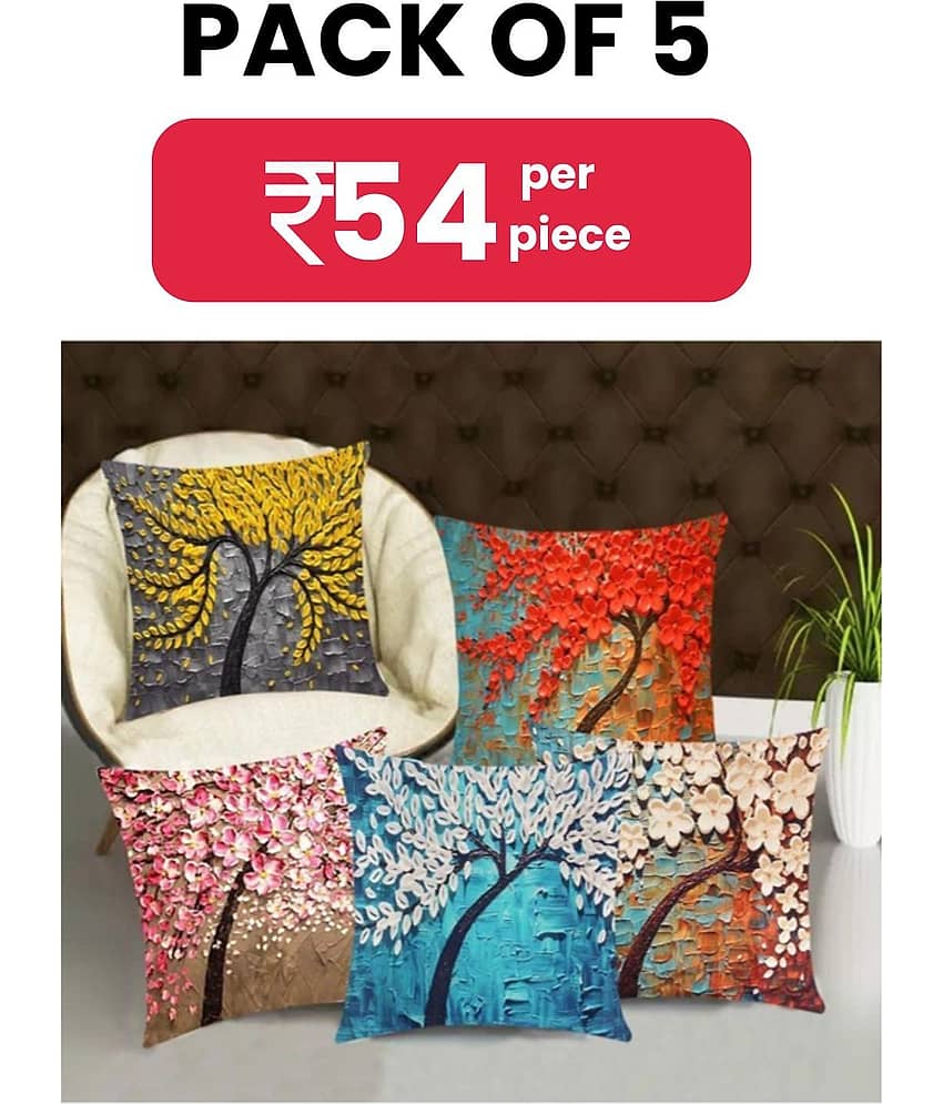 Laphino Set of 5 Jute Floral Square Cushion Cover (40X40)cm - Multi