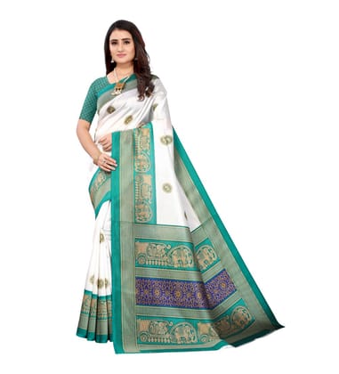 Women's Art Silk Printed Saree with Unstitched Blouse (Green, 5-6 Mtrs)