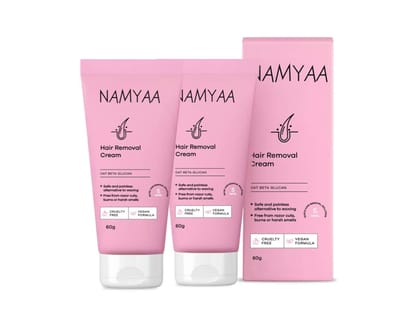Namyaa Hair Removal Cream for Intimate Skin with Free Vitamin C Serum, 60 gram - Pack of 2