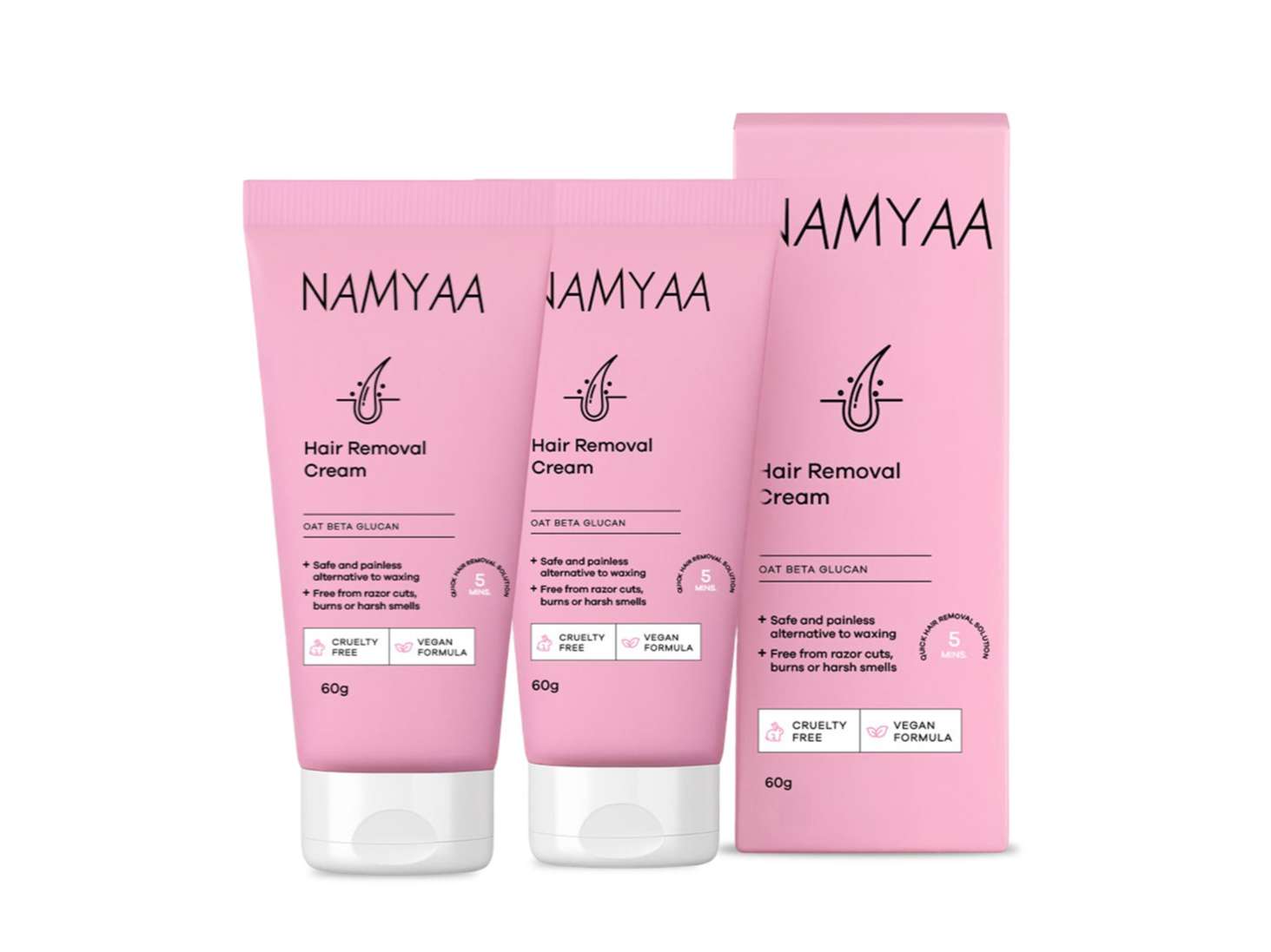 Namyaa Hair Removal Cream for Intimate Skin with Free Vitamin C Serum, 60 gram - Pack of 2