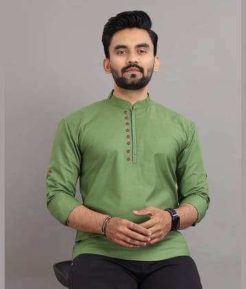 SPOQUE Cotton Plain Regular Kurta For Men ( Green )