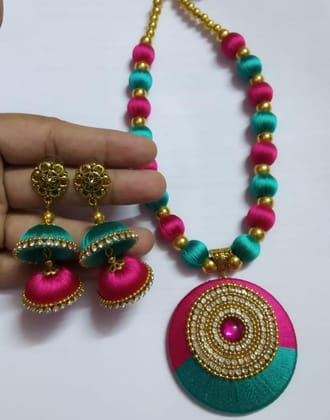 Elegant Dual-Tone Silk Thread Jewellery Set