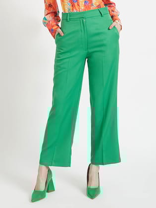 Women'S Luxury Banana Crepe Island Green Straight Fit Flap Pocket Trouser-28