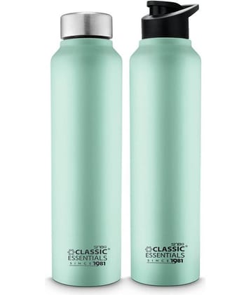 Classic Essentials Spring/Hydrate/ Bottle and Sipper Combo Green Water Bottle 1000 mL ( Set of 2 )