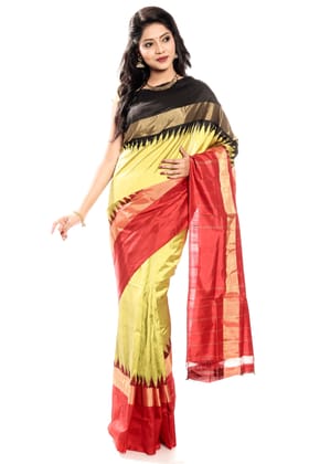 Pochampally Saree - Ikkat Silk Saree in Black-Cream-Red