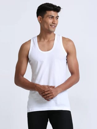 White Cotton Vest Without Sleeve-75