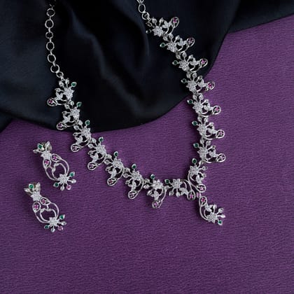 Festive Medley Necklace-Red-Green-White / Rhodium / Free Size